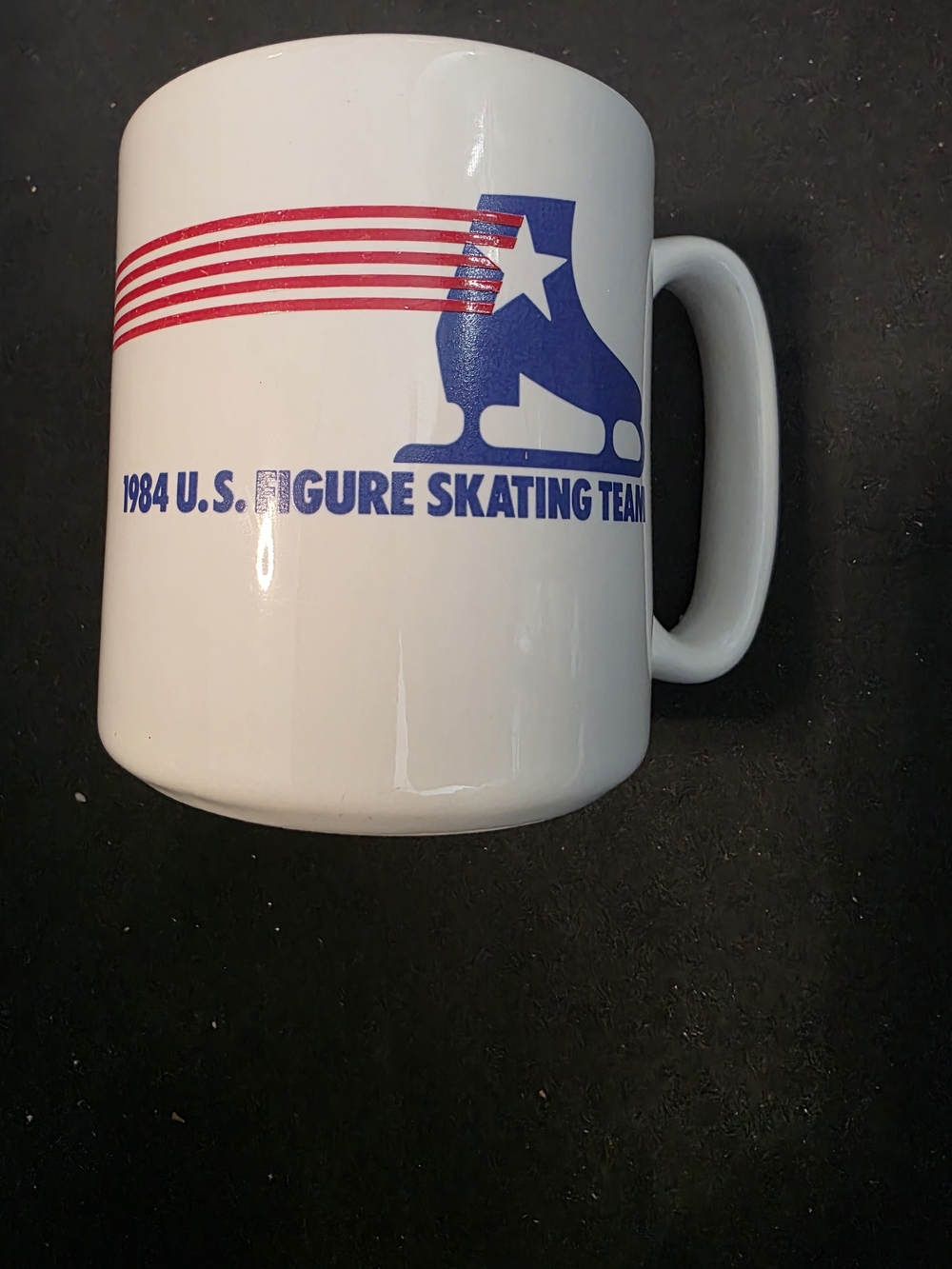 1984 U.S. Figure Skating Team White Coffee Mug with Red & Blue Graphic